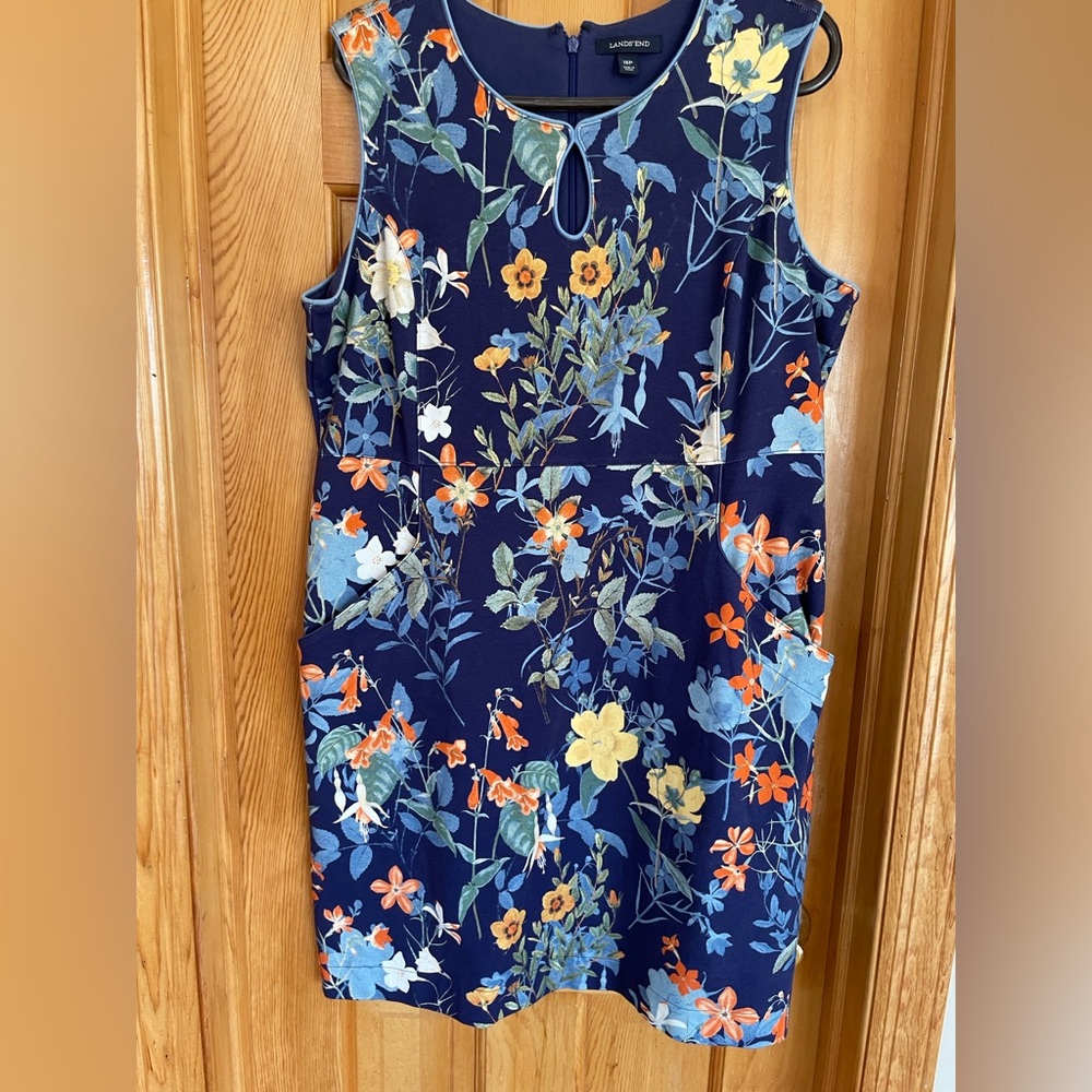 Lands' End Navy Floral Dress
